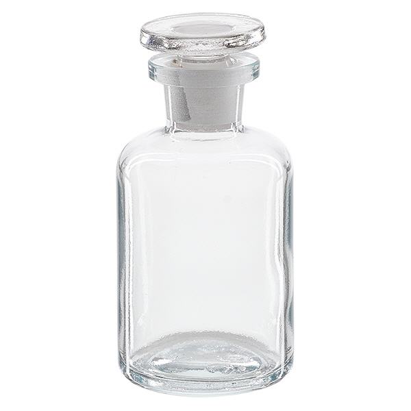 Rund skulderflaske 50 ml klar glasprop med smal hals