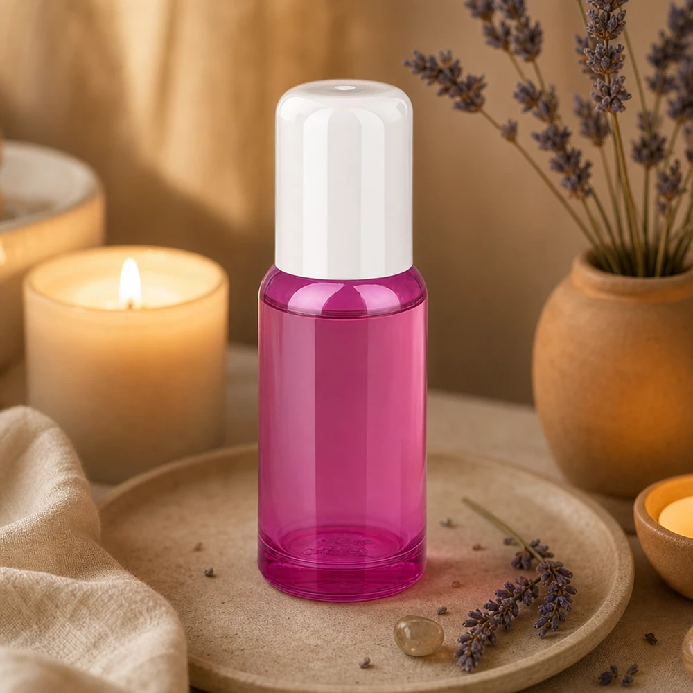 20 ml roll-on-flaske hvid standard PurpleLine UT18/20 Roll-on-flaske 20 ml af højkvalitetsglas med praktisk kuglelukningssystem i lilla