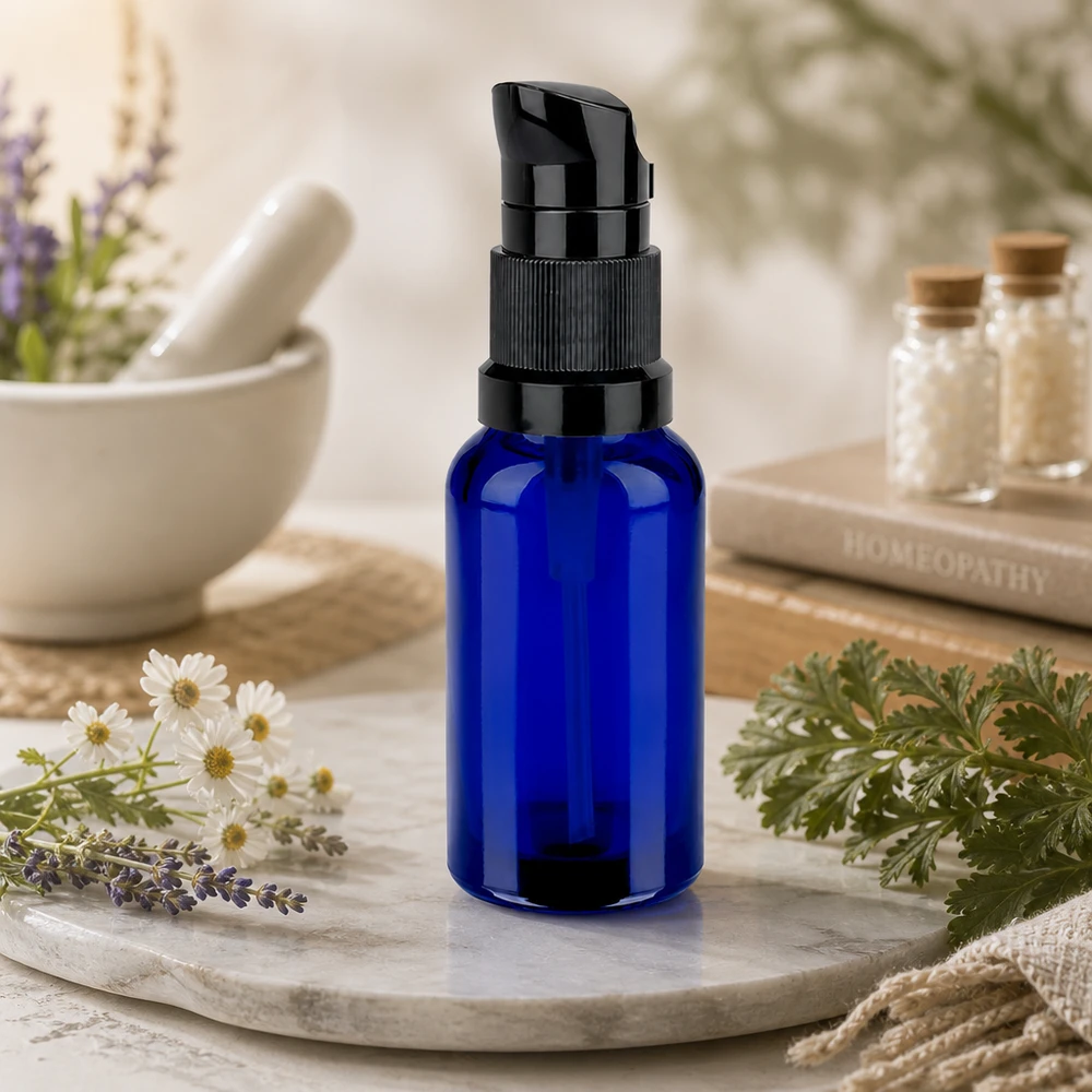 20 ml pumpeflaske sort STD BlueLine UT18/20 - præcis dosering takket være ergonomisk pumpehoved