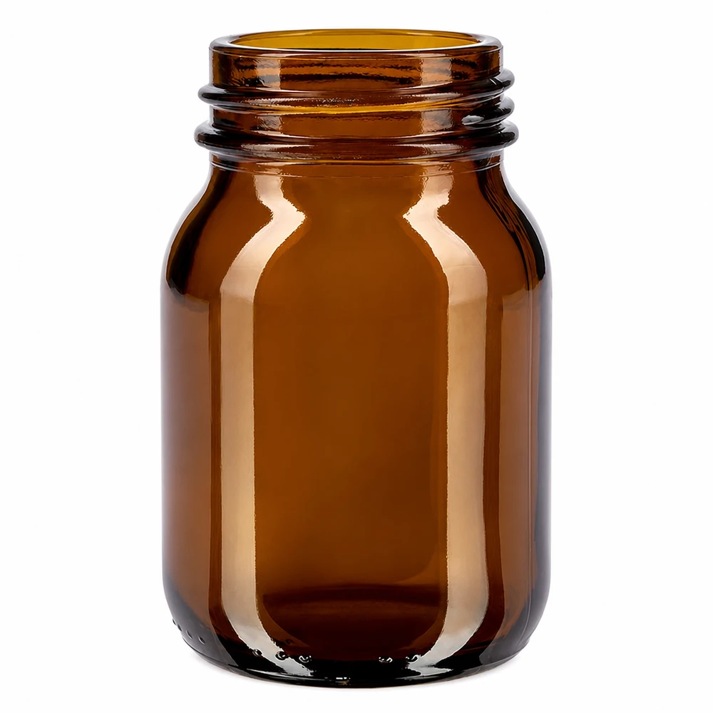 75 ml flaske med bred hals i ravfarvet glas med DIN 40-halsfinish 75 ml flaske med bred hals lavet af ravfarvet glas med DIN 40-gevind til farmaceutiske anvendelser