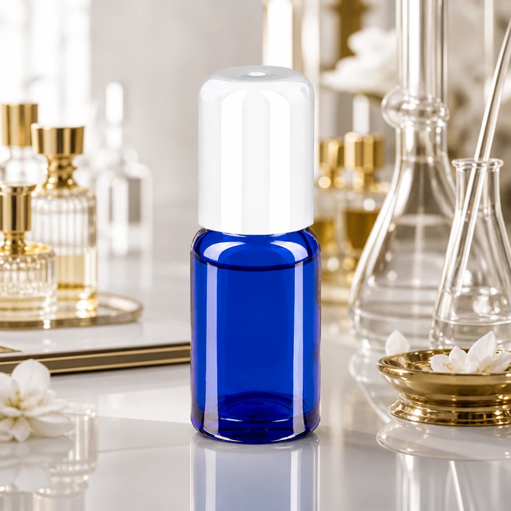 10 ml roll-on flaske hvid STD BlueLine UT18/10 Elegant blå 10 ml roll-on-flaske med hvid hætte til professionelle kosmetikprodukter