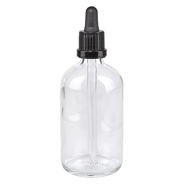 Apoteksflaske klar 100 ml pipette sort OV Apoteksflaske klar 100 ml pipette sort OV