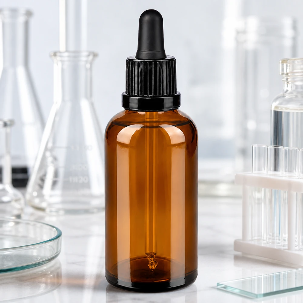 50 ml pipetteflaske sort OV BrownLine UT18/50 Kompakt 50 ml ravfarvet glasflaske med pipette OV BrownLine UT18/50 til laboratoriebrug