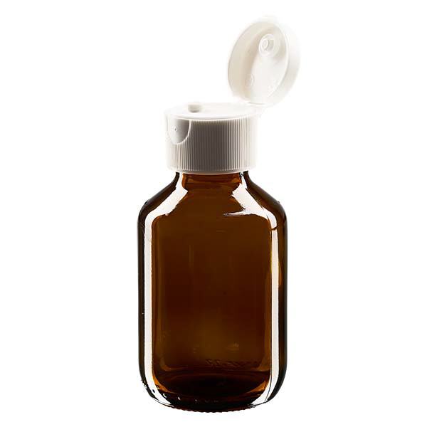 100 ml medicinflaske brun, med flip top ApoGlas. Farmaceutisk kvalitet fra EU-produktion. 28 mm (PP28) gevind. (sirup, let glasflaske) 100 ml medicinflaske brun, med flip top ApoGlas. Farmaceutisk kvalitet fra EU-produktion. 28 mm (PP28) gevind. (sirup, let glasflaske)