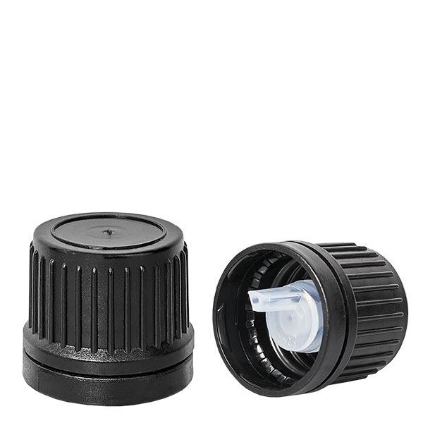 Dropper cap 1mm sort (DIN18, UT18) med tamper-evident ring. Lodret dråbetæller. Til ApoGlas®, UNiTWIST® & Miron® Apofl. 5-100 ml med 18 mm gevind. Dropper cap 1mm sort (DIN18, UT18) med tamper-evident ring. Lodret dråbetæller. Til ApoGlas®, UNiTWIST® & Miron® Apofl. 5-100 ml med 18 mm gevind.