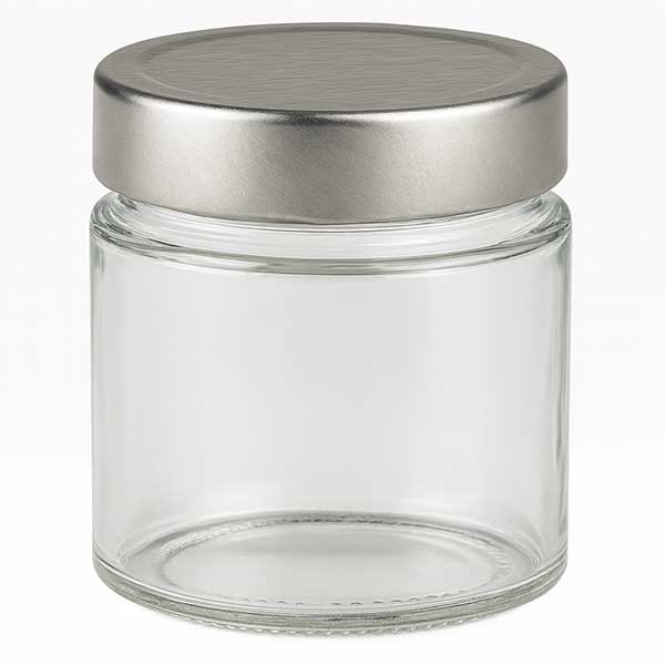 135 ml rund krukke + BasicSeal-låg sølvfarvet dyb UNiTWIST