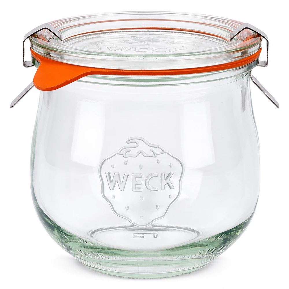 WECK tulipankrukke 370 ml med glaslåg og orange gummiring RR80 Konserverings- og opbevaringskrukke