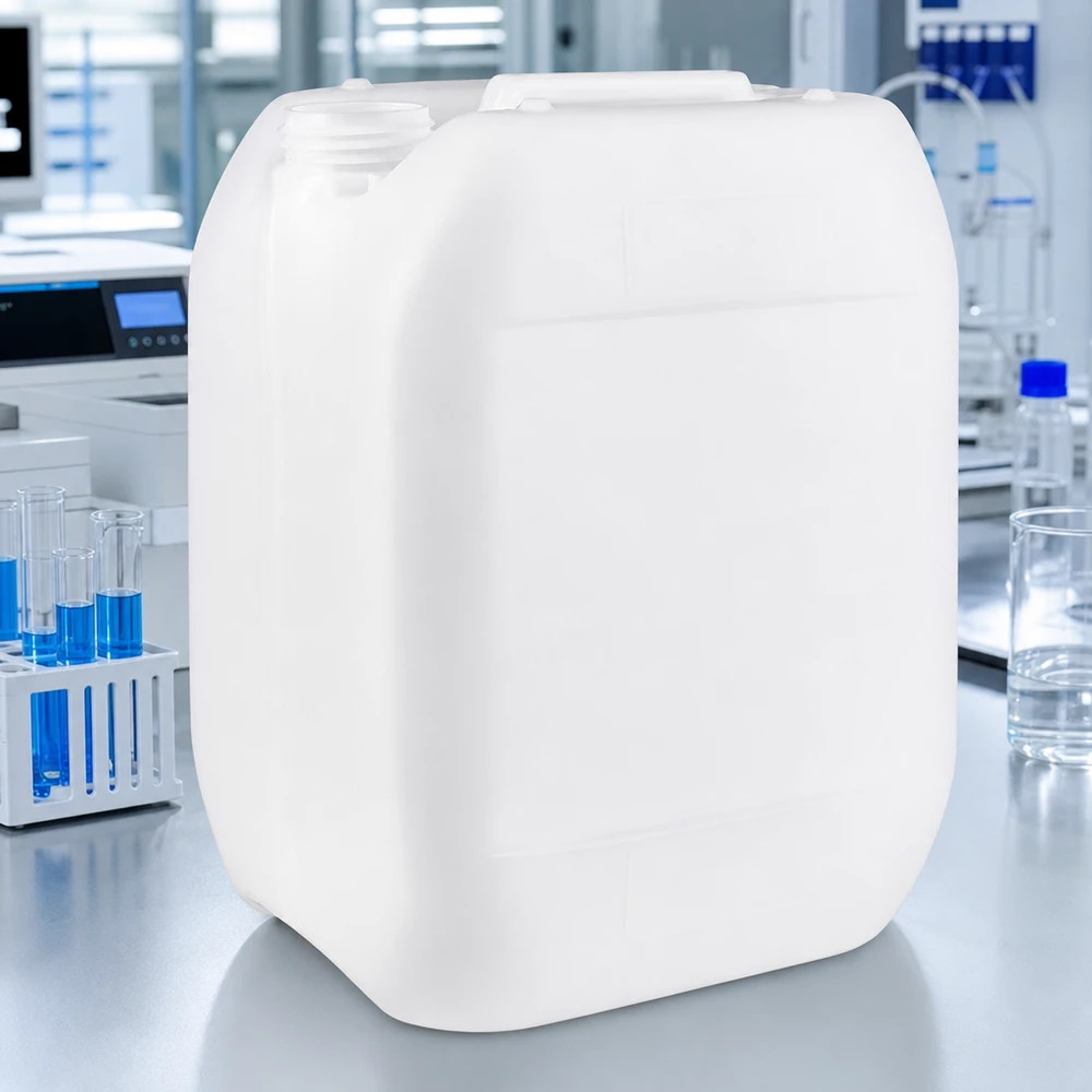 Rektangulær 10-liters dunk uden låg af hvid plast til laboratorie- og industribrug