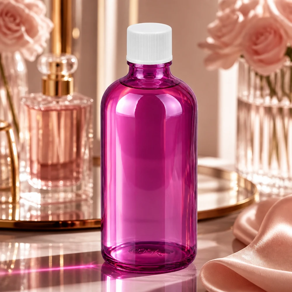 100 ml flaske 11 mm skruelåg hvid standard PurpleLine UT18/100 Elegant lilla flaske på 100 ml med hvidt skruelåg til skønhedsprodukter af høj kvalitet