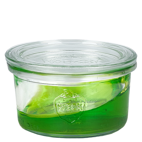 Sæt med 12 Weck-krukker 165 ml Briller med 12 glaslåg Sæt med 12 Weck-krukker 165 ml Briller med 12 glaslåg