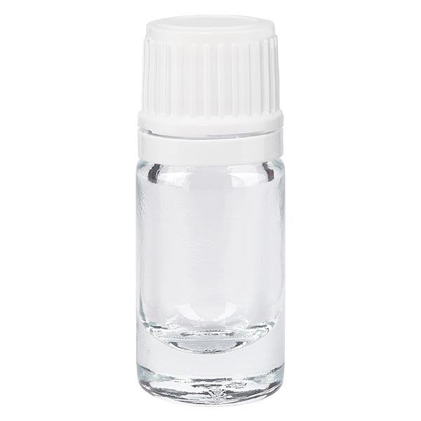Apoteksflaske klar 5ml skruelåg hvid OV Apoteksflaske klar 5ml skruelåg hvid OV