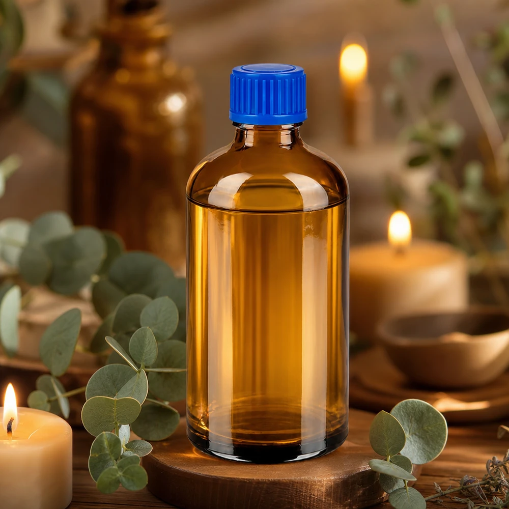 100 ml flaske 11 mm SV blå STD BrownLine UT18/100 Aromaterapi-glasflaske 100 ml med hygiejnisk skruelåg til æteriske olier og ekstrakter