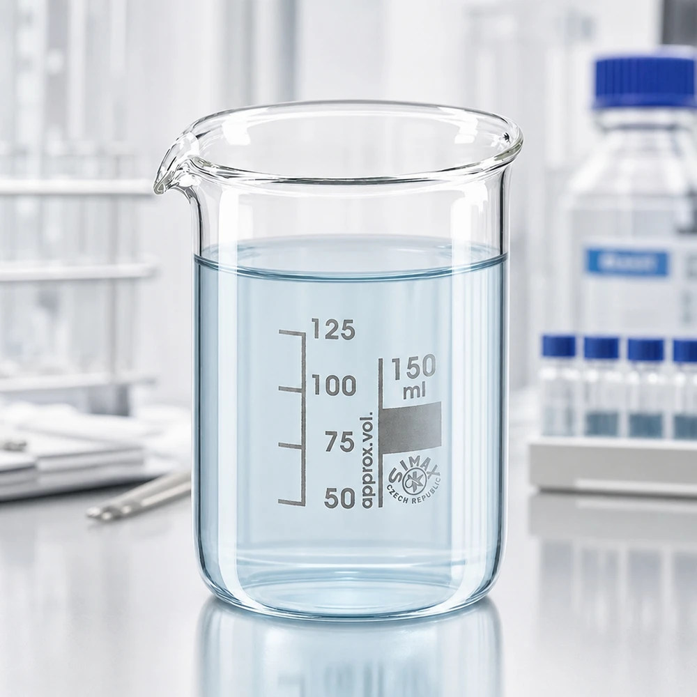 Bægerglas 150 ml borosilikatglas, lav form Gennemsigtigt laboratorieglas 150 ml med hældetud og milliliterskala til videnskabelige formål