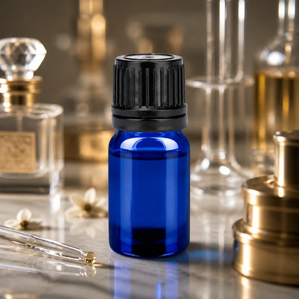 5 ml flaske 11 mm SV sort OV BlueLine UT18/5 Lille 5 ml flaske i elegant blå med sort hætte til præcis dosering