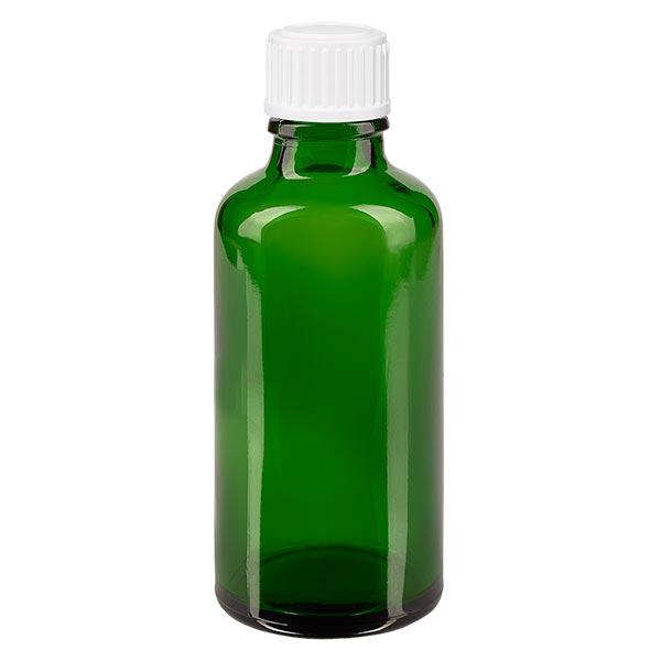 Apoteksflaske grøn 50ml skruelåg hvide kugler St Apoteksflaske grøn 50ml skruelåg hvide kugler St