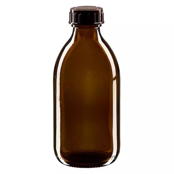 250 ml medicinflaske brun, med låg af brun ApoGlas. Farmaceutisk kvalitet fra EU-produktion. 28 mm (PP28) gevind. (sirup, let glasflaske) 250 ml medicinflaske brun, med låg af brun ApoGlas. Farmaceutisk kvalitet fra EU-produktion. 28 mm (PP28) gevind. (sirup, let glasflaske)