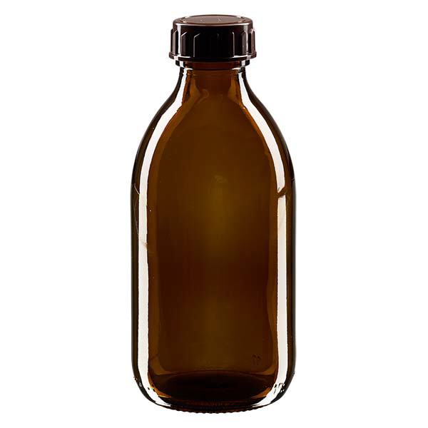 250 ml medicinflaske brun, med låg af brun ApoGlas. Farmaceutisk kvalitet fra EU-produktion. 28 mm (PP28) gevind. (sirup, let glasflaske) 250 ml medicinflaske brun, med låg af brun ApoGlas. Farmaceutisk kvalitet fra EU-produktion. 28 mm (PP28) gevind. (sirup, let glasflaske)