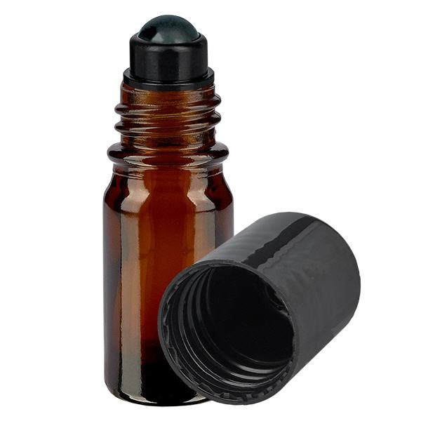 Apoteksflaske brun 5ml roll-on hætte sort Apoteksflaske brun 5ml roll-on hætte sort