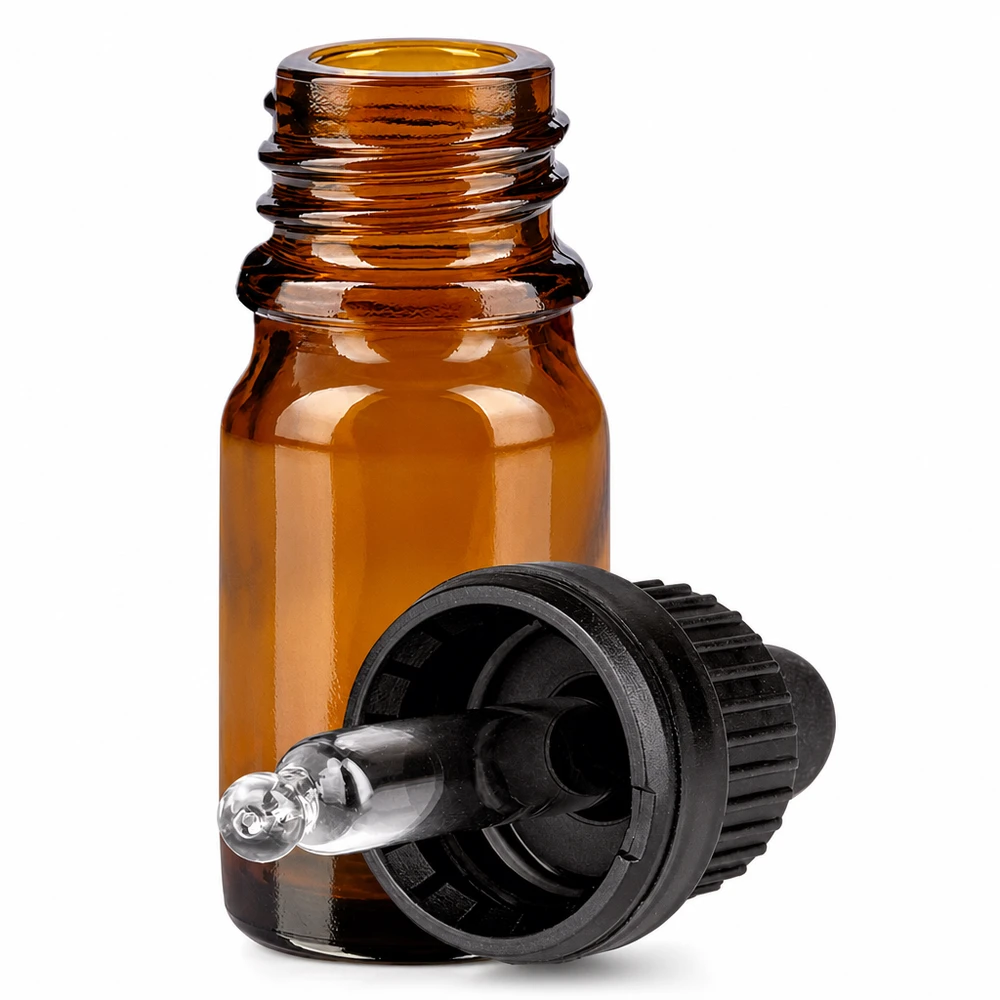 5 ml pipetteflaske sort OV BrownLine UT18/5 5 ml pipetteflaske i ravfarvet glas med dråbetæller til æteriske olier og tinkturer