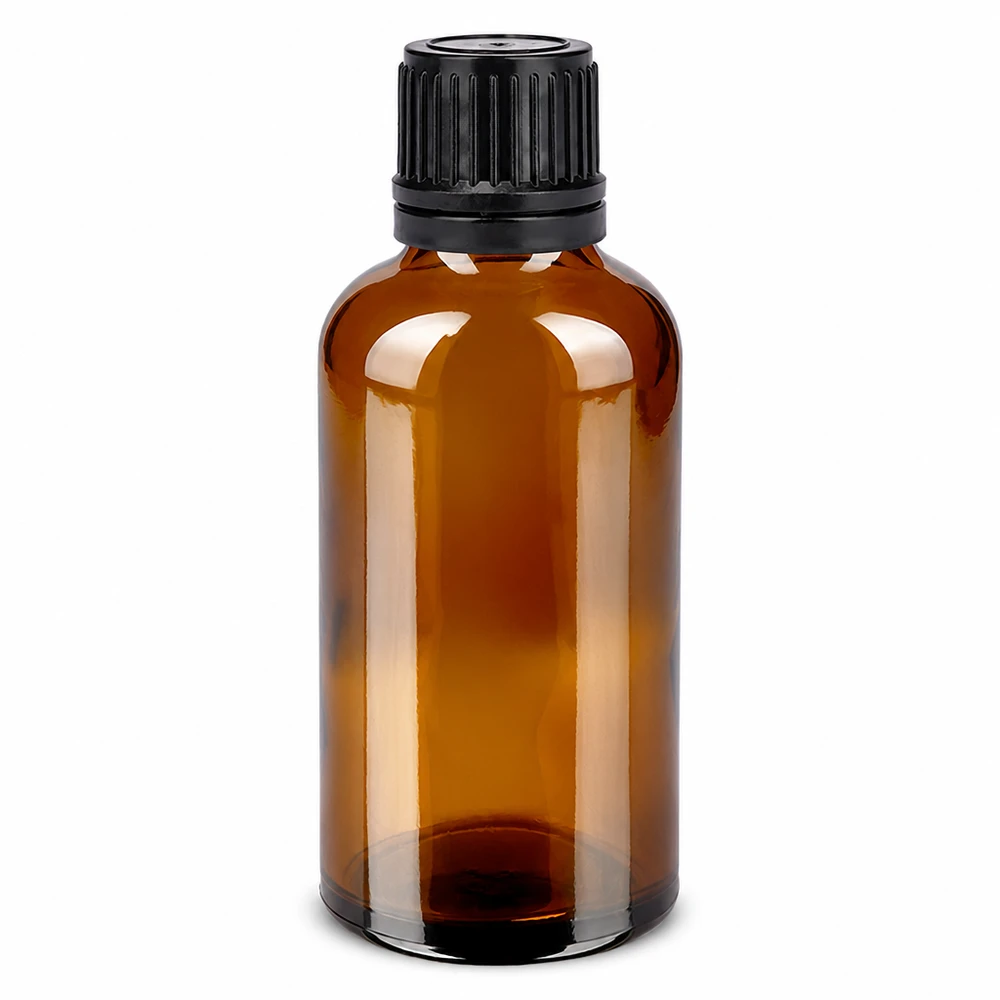 50 ml flaske 11 mm SV sort OV BrownLine UT18/50 50 ml brun glasflaske med sort skruelåg til æteriske olier og kosmetik