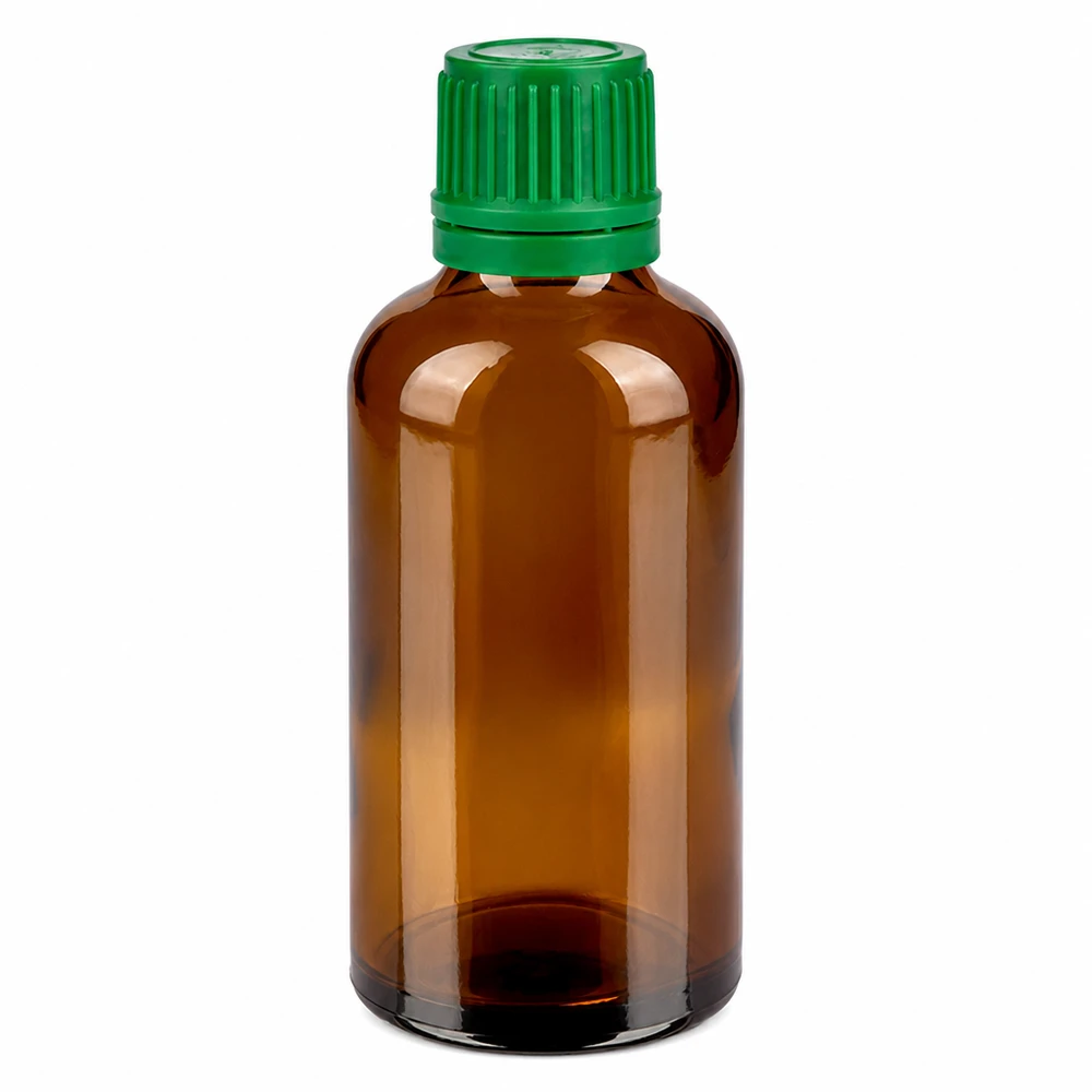 50 ml flaske 11 mm SV grøn OV BrownLine UT18/50 50 ml ravfarvet glasflaske med grønt skruelåg til æteriske olier og tinkturer