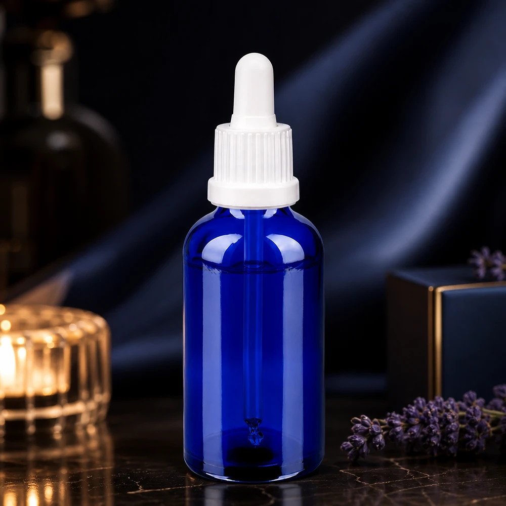 50 ml pipetteflaske hvid OV BlueLine UT18/50 Kompakt 50 ml pipetteflaske blå OV BlueLine UT18/50 ideel til serum og tinkturer