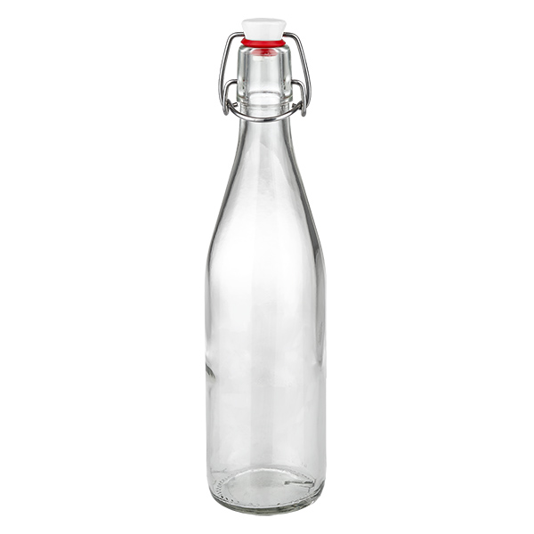 500 ml glasflaske og hængelåg porcelæn UNiTWIST 500 ml glasflaske med svingtop i porcelæn, gennemsigtig flaske med rød forseglingsring til drikkevarer