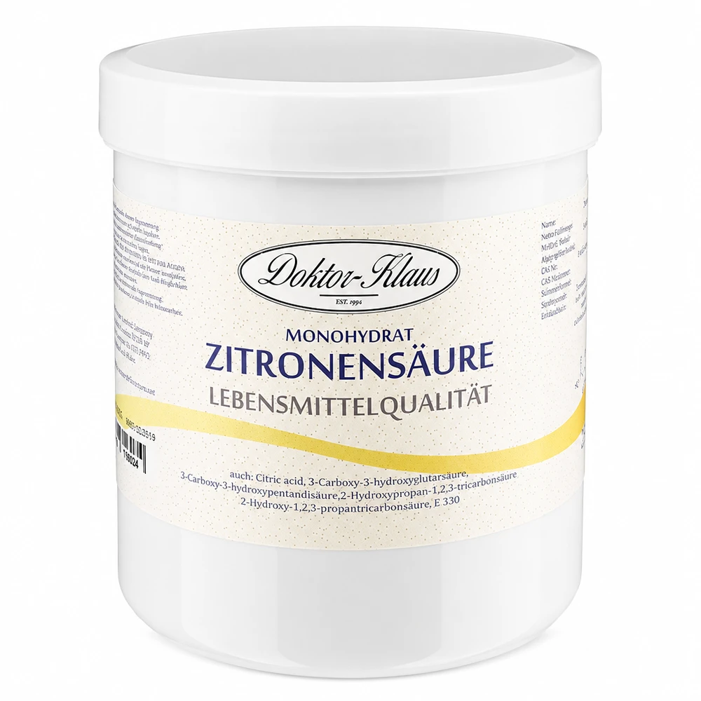 500 g citronsyre Doktor-Klaus 500 g citronsyre Doktor-Klaus monohydrat i en hvid plastbeholder til køkken- og husholdningsbrug