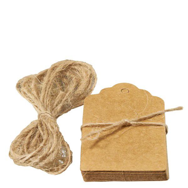 Hænger 30 x 50 mm med snor (pakke(r) med 10 stk.) Brune papirmærker 30x50 mm med naturlig fibersnor pakke med 10 stk. til gaveindpakning og hobbyarbejde