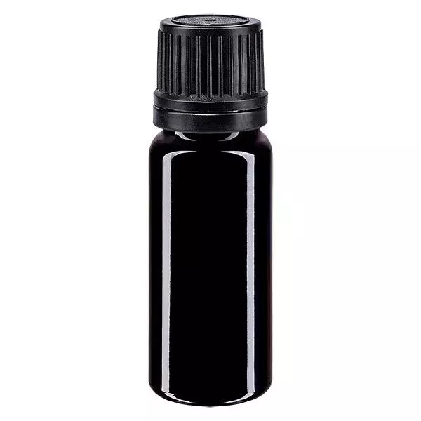 Apoteksflaske viol. 10ml skrue v. sort skænkeprop r. OV Apoteksflaske viol. 10ml skrue v. sort skænkeprop r. OV