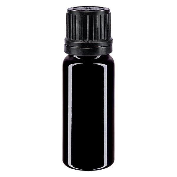 Apoteksflaske viol. 10ml skrue v. sort skænkeprop r. OV Apoteksflaske viol. 10ml skrue v. sort skænkeprop r. OV