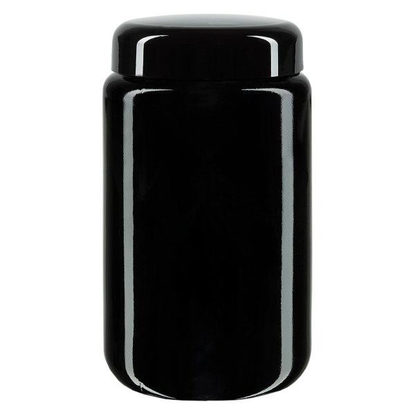 Krukke med bred munding+ violet glas 400 ml, med sort låg Krukke med bred munding+ violet glas 400 ml, med sort låg