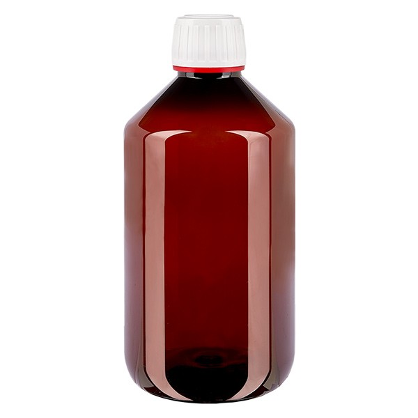 PET-flaske 500 ml med hvid/rød hætte OV PET-flaske 500 ml med hvid/rød hætte OV