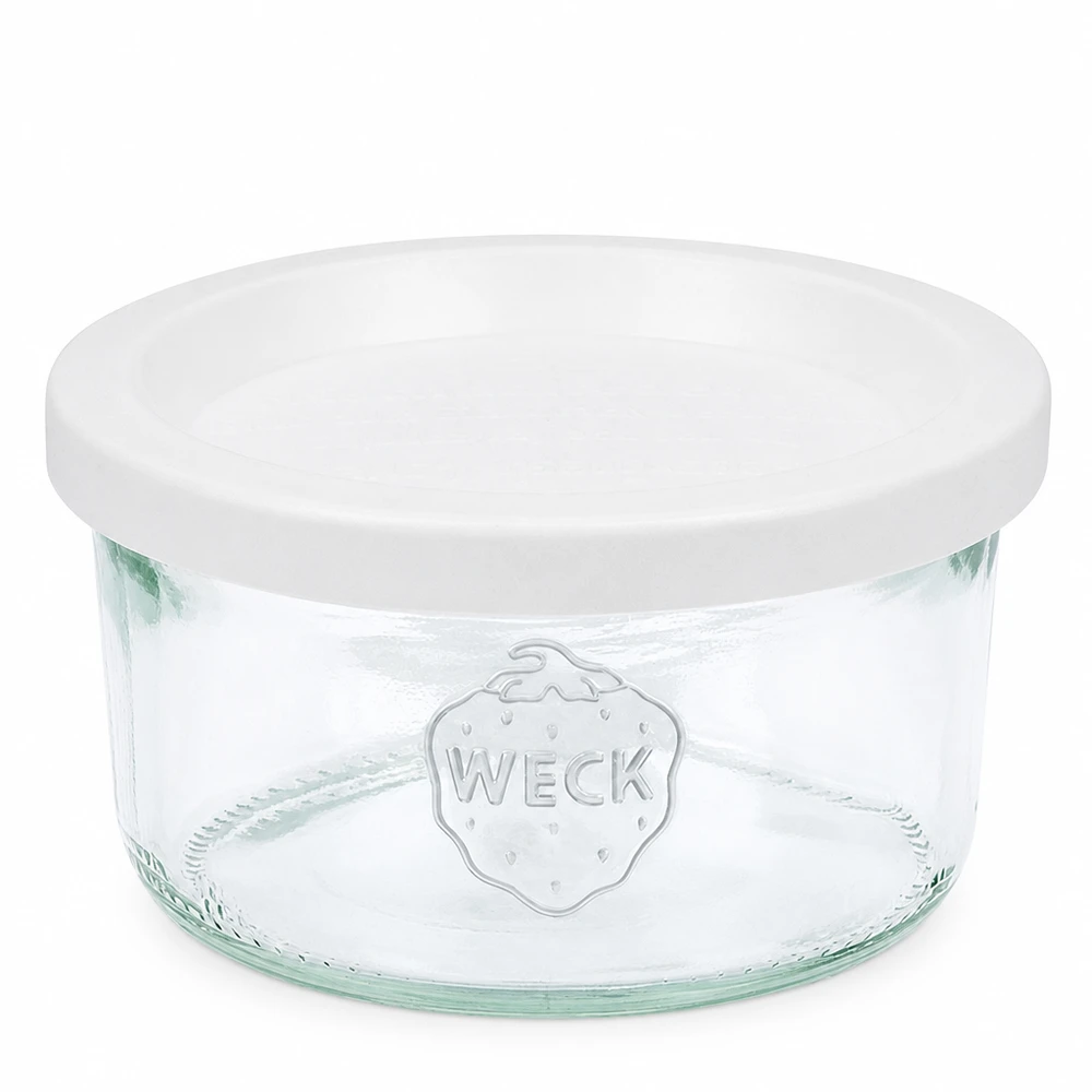 165 ml Briller med friskhedslåg WECK RR80 WECK 165 ml murerbalje med hvidt låg RR80 Klar glaskrukke til konservering