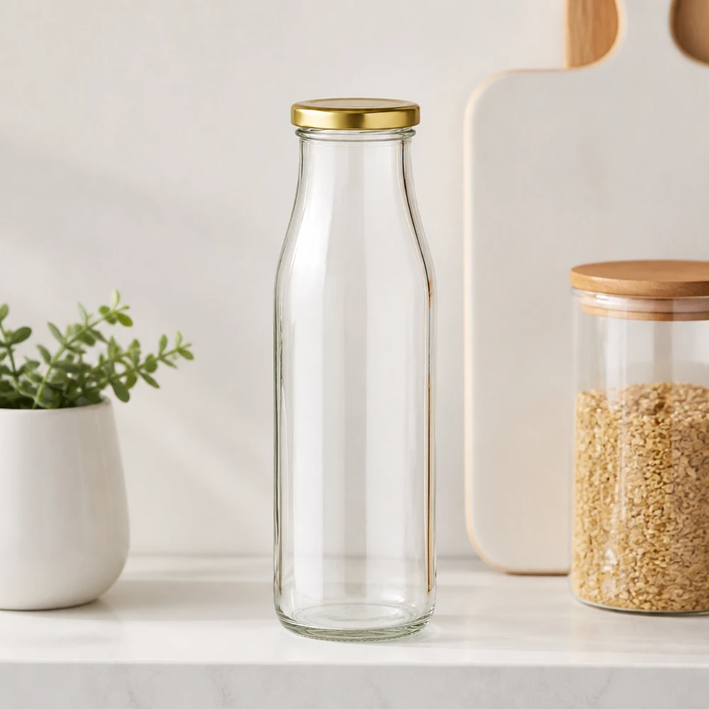 500 ml glasflaske + BasicSeal-låg guld UNiTWIST. Absolut lækagesikker med stort TO48-låg. Til mælk, juice og limonade. 500 ml glasflaske + BasicSeal-låg guld UNiTWIST. Absolut lækagesikker med stort TO48-låg. Til mælk, juice og limonade.