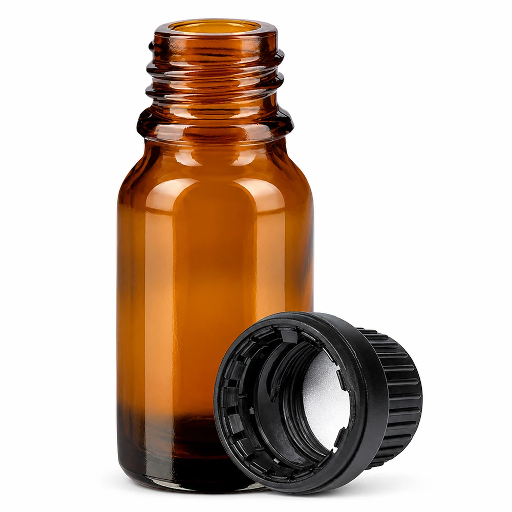 10 ml flaske 11 mm SV sort OV BrownLine UT18/10 10 ml ravfarvet glasflaske UT18/10 med SV sort OV til farmaceutiske og laboratoriemæssige anvendelser