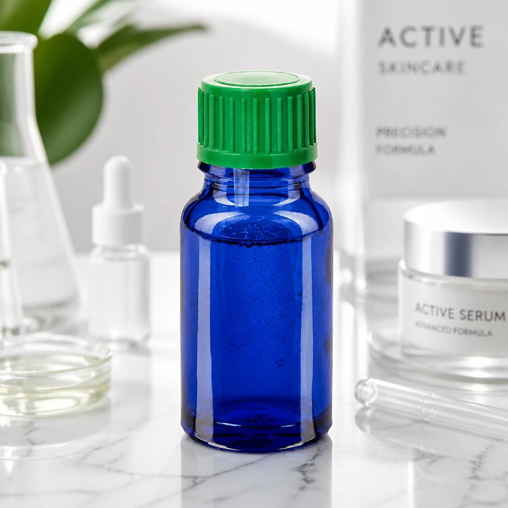 10 ml Dropperflaske 0,8 mm grøn STD BlueLine UT18/10 10 ml glasflaske blå med grøn dråbehætte UT18 til kosmetik og serum