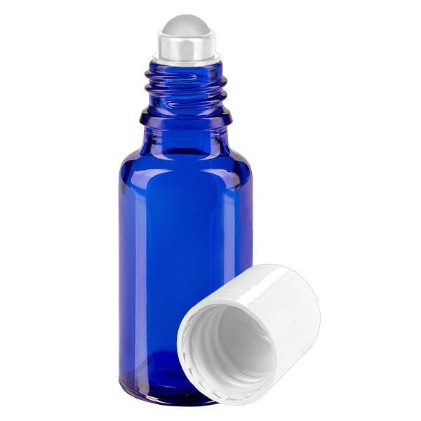 Apoteksflaske blå 20 ml roll-on-hætte hvid Apoteksflaske blå 20 ml roll-on-hætte hvid