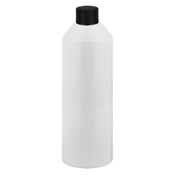 Apoteksflaske HDPE 250 ml hvid, med sort SV Apoteksflaske HDPE 250 ml hvid, med sort SV