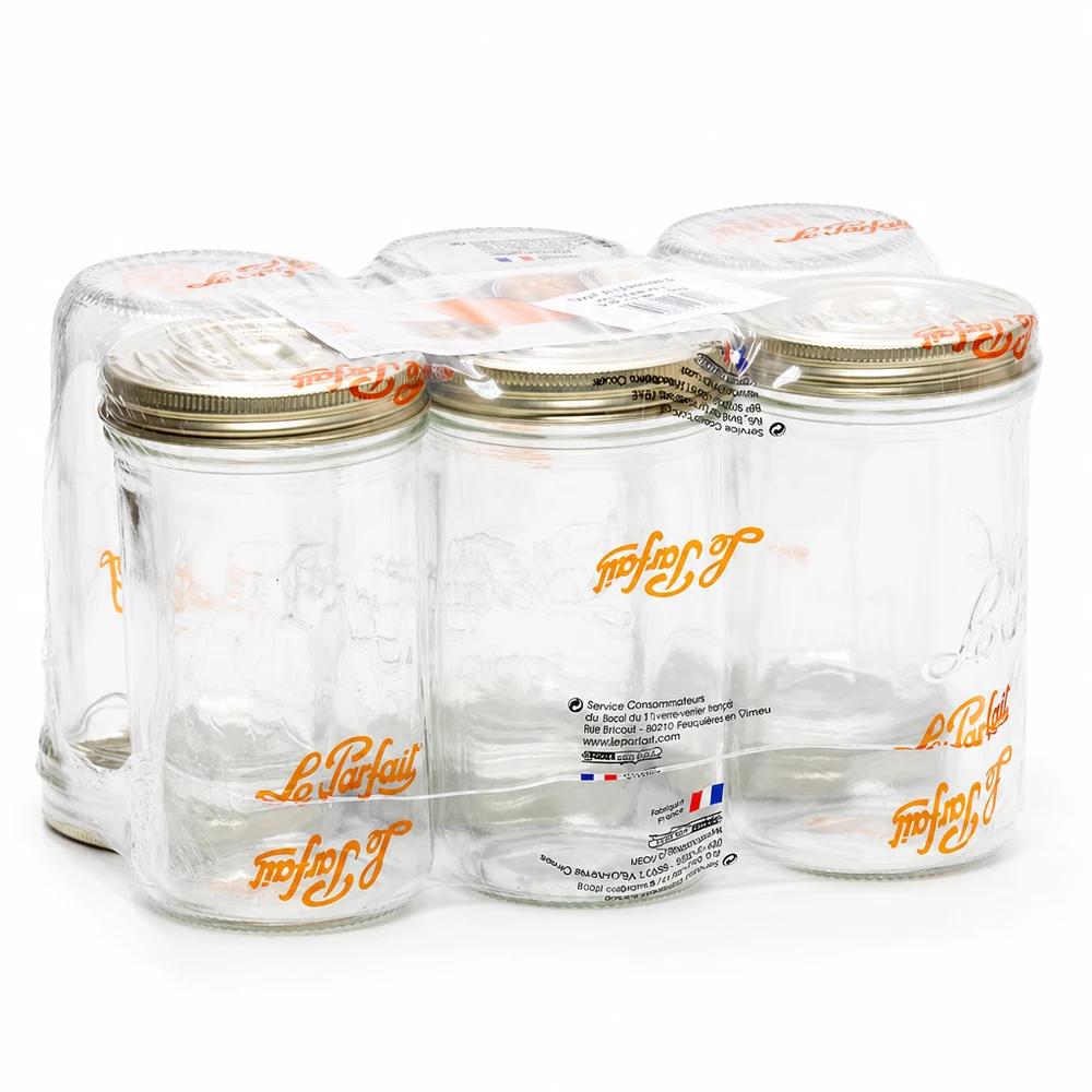 Le Parfait® Familia Wiss 1 kg Ø100 mm glas Le Parfait murerbaljer 1020ml Familia Wiss med 2-delt lågsystem i en pakke med 6 konservesglas fra Frankrig