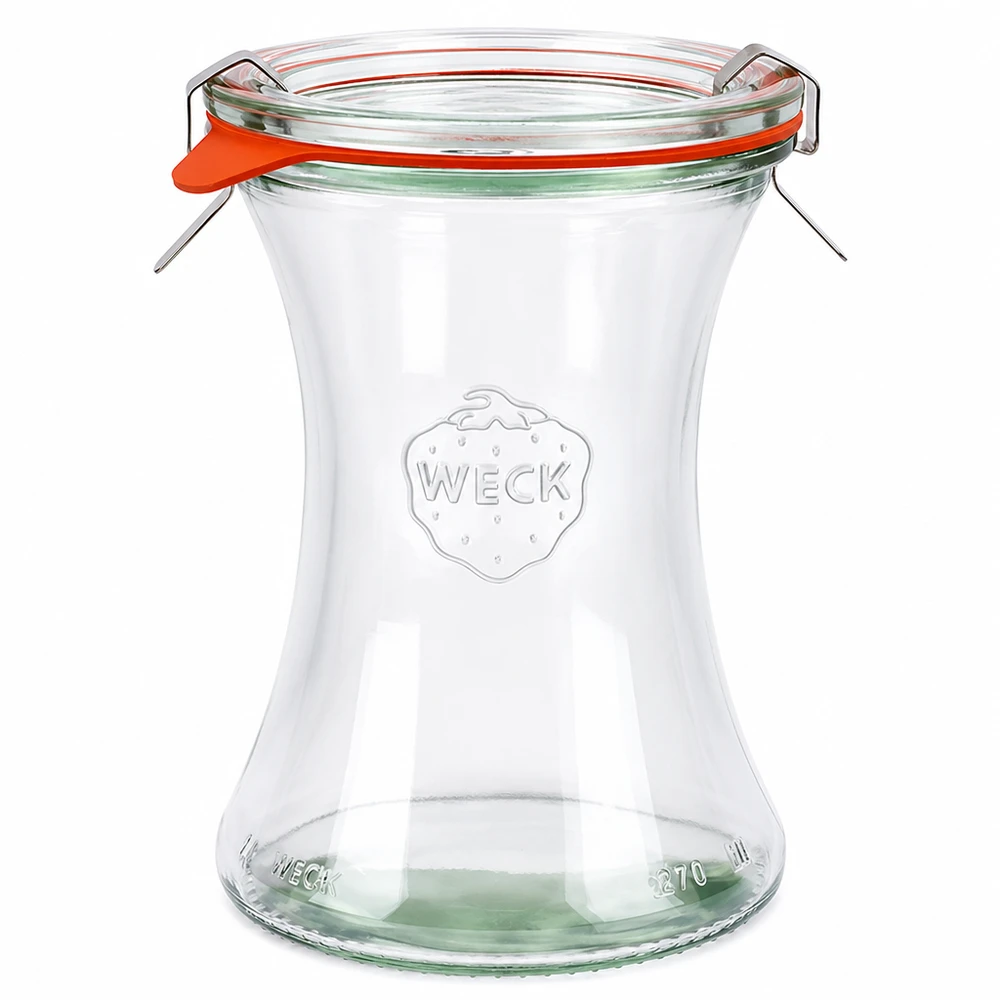 WECK delikatesseglas 370 ml RR80 med glaslåg gummiring og klemmer komplet sæt til konservering