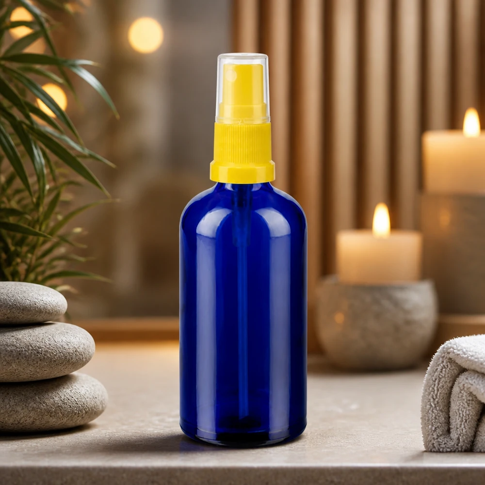 100 ml sprayflaske gul/tr. STD BlueLine UT18/100 Praktisk 100 ml glasflaske med spraypumpe, ideel til DIY-kosmetik og rumspray