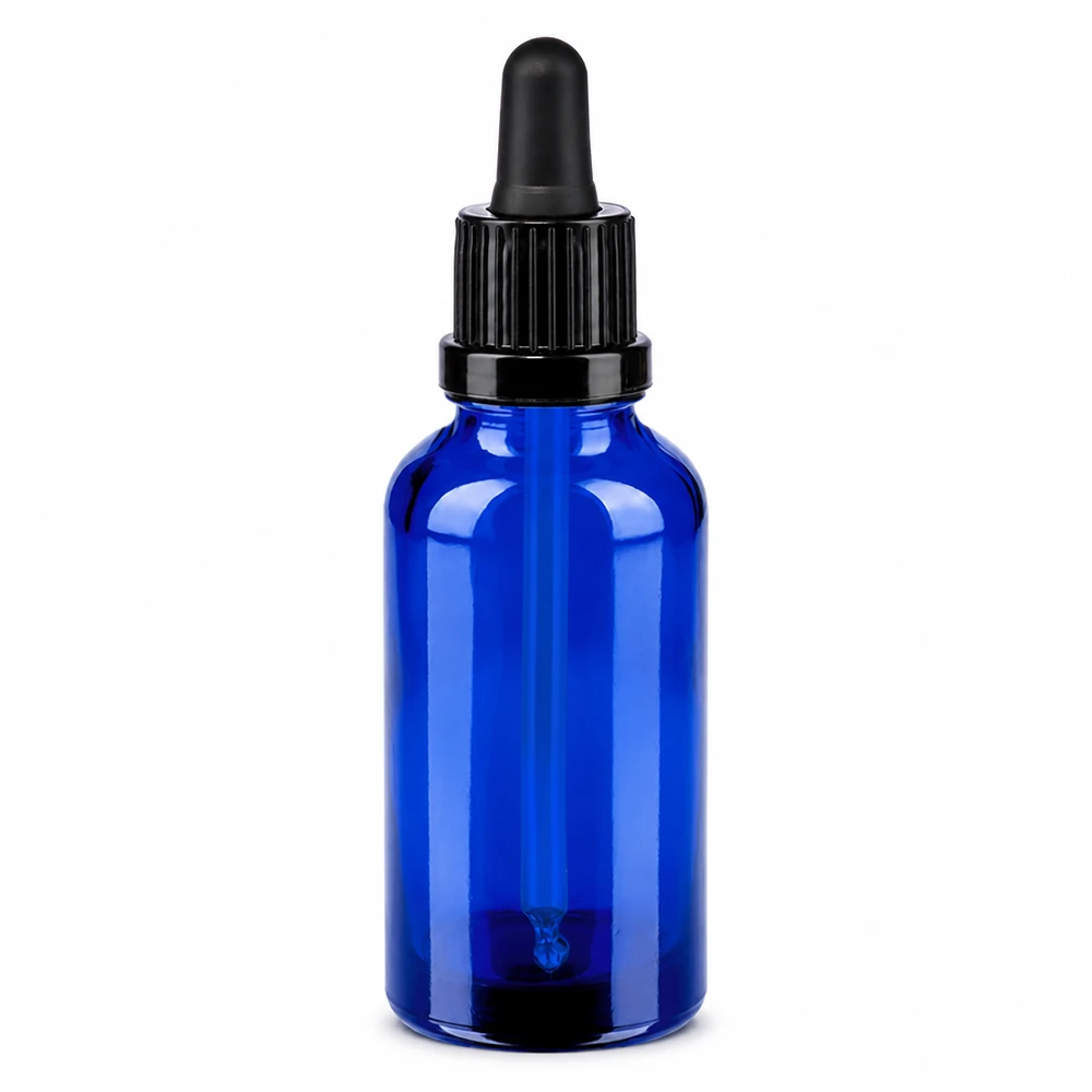 30 ml pipetteflaske sort OV BlueLine UT18/30 30 ml pipetteflaske af blåt glas med sort hætte OV BlueLine UT18/30