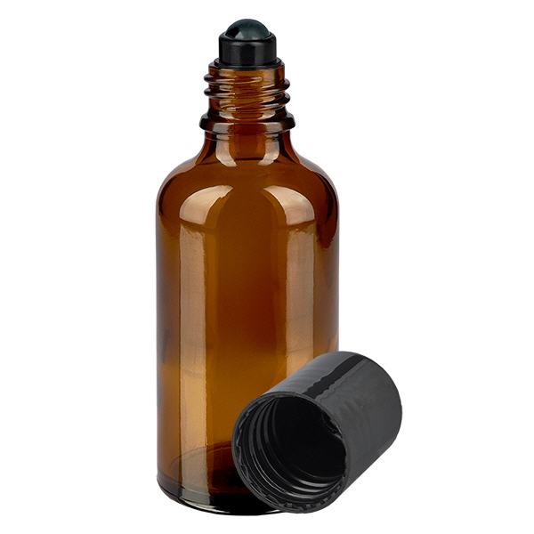 Apotekerflaske brun 50 ml roll-on-hætte sort Apotekerflaske brun 50 ml roll-on-hætte sort