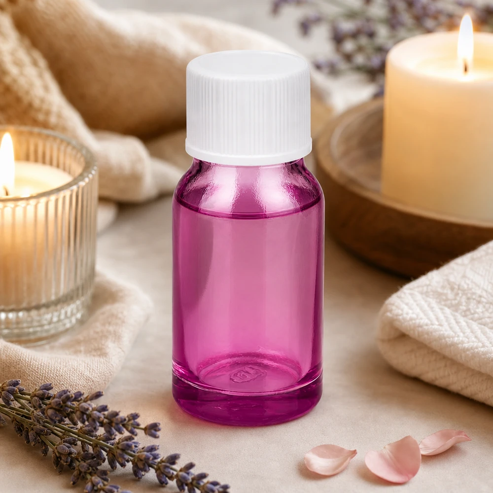 10 ml flaske 11 mm skruelåg hvid standard PurpleLine UT18/10 10 ml violet glasflaske med hvidt skruelåg til DIY-kosmetik og hjemmelavede serummer