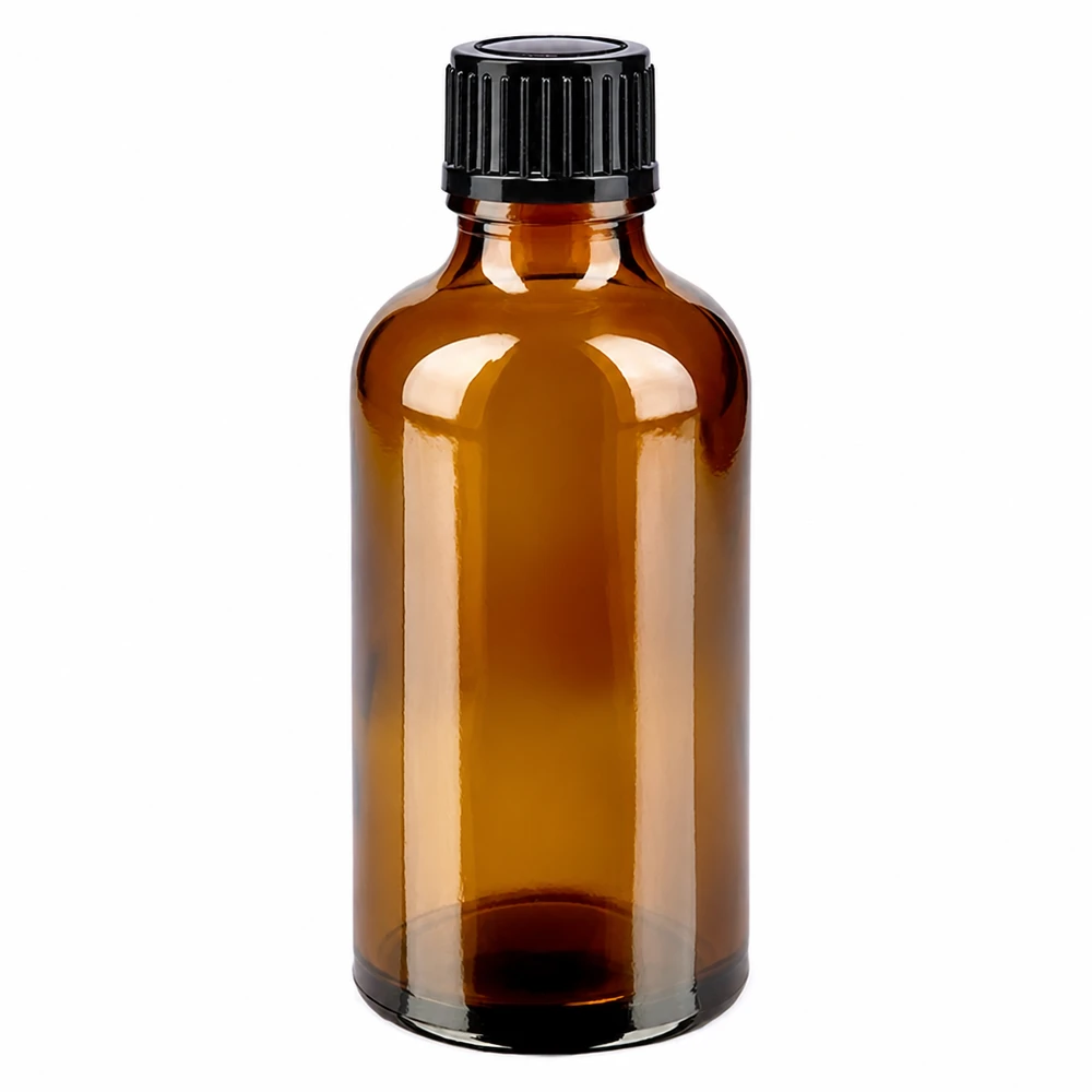 Apoteksflaske brun 50ml skruelåg sort pc 50 ml brun apotekerflaske af glas med sort skruelåg, 11 mm standard