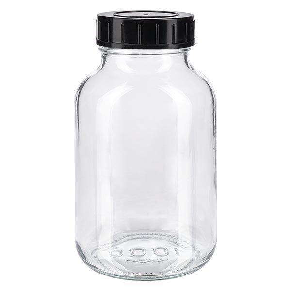 1000 ml flaske med bred hals i klart glas med skruelåg 1000 ml flaske med bred hals i klart glas med skruelåg