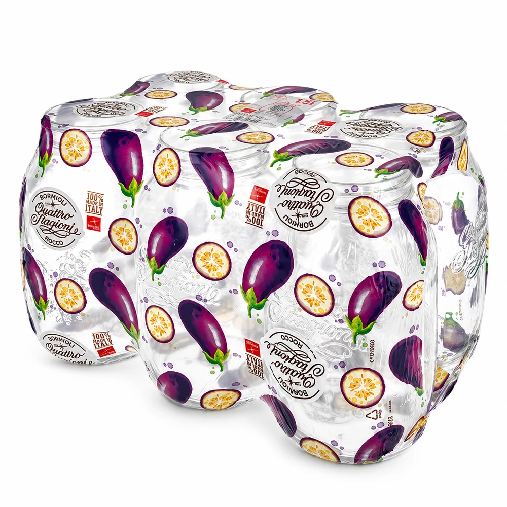1500 ml husholdningsglas "Quattro Stagioni" Quattro Stagioni Einmachgläser 1500ml mit Auberginen-Dekor, italienische Haushaltsgläser für Küche und Vorratshaltung