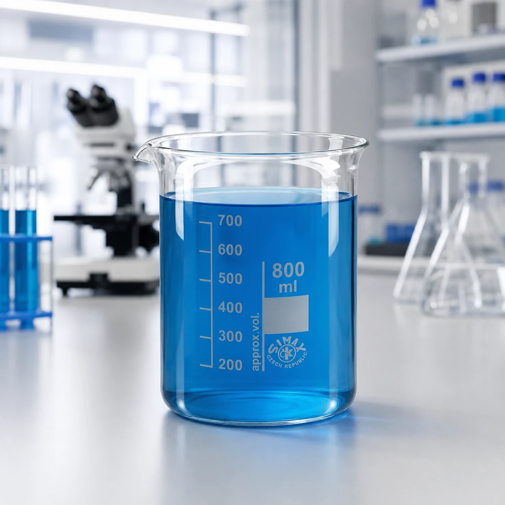 Bægerglas 800 ml borosilikatglas, lav form Bæger 800 ml med lav form lavet af borosilikatglas til laboratoriebrug og kemiske eksperimenter