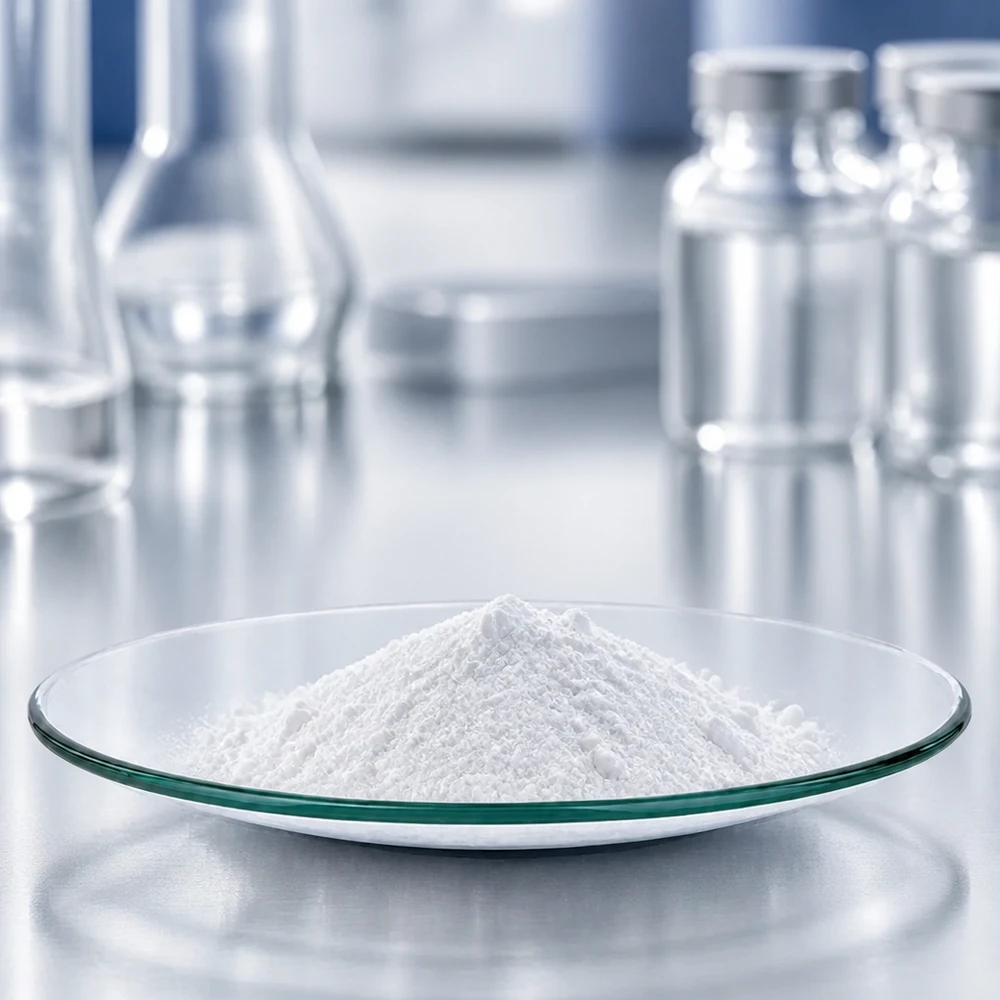 Urglasskål Ø 100 mm Præcis 100 mm diameter urglasskål med hvidt pulver til laboratorievægte og -analyser